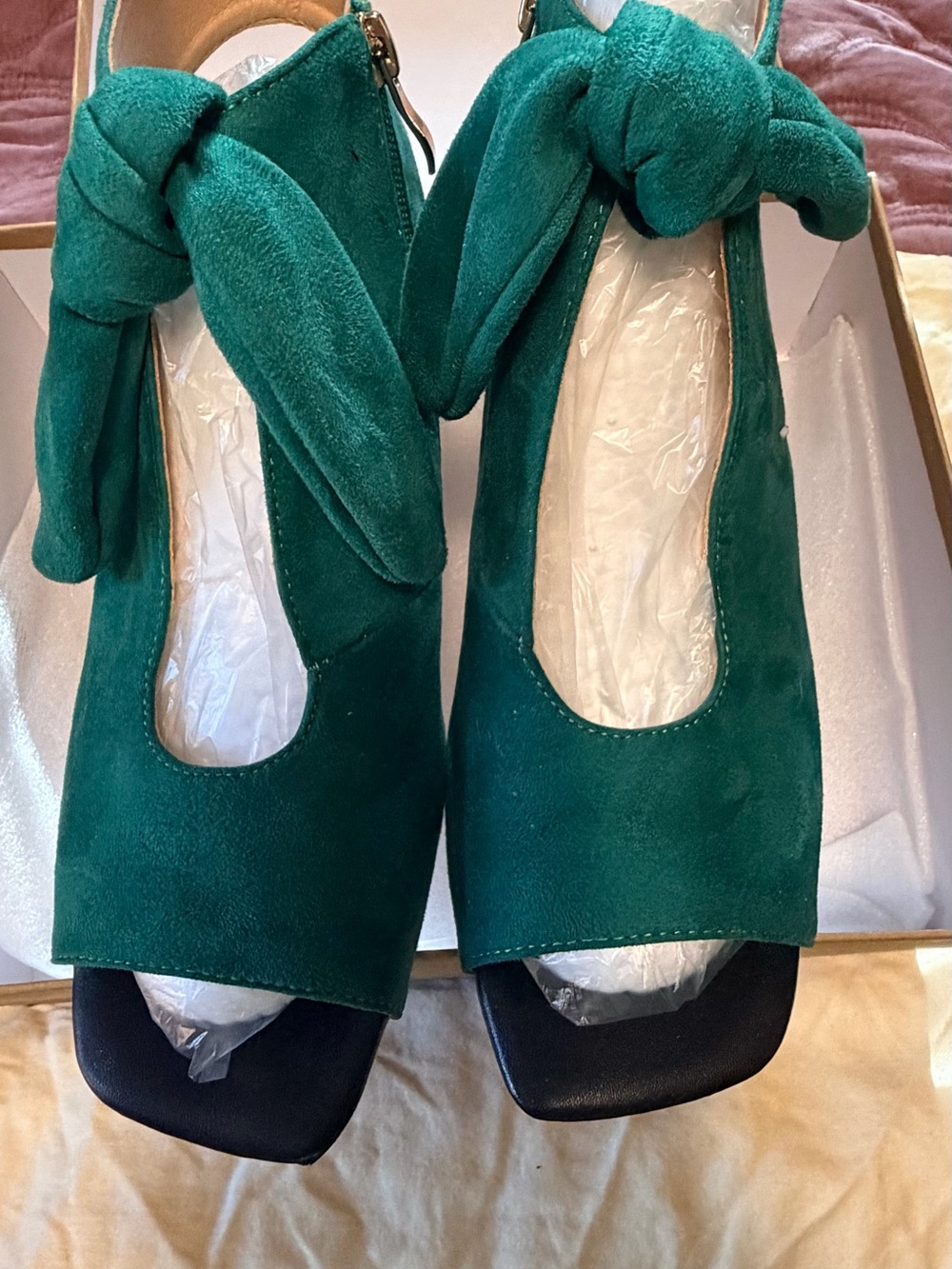 Emerald Green Suede Knotted Ankle Strap Heels